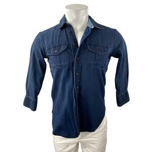 Rivet & Thread Men's Blue Long Sleeve Button Up Denim Jean Shirt Top Size XS